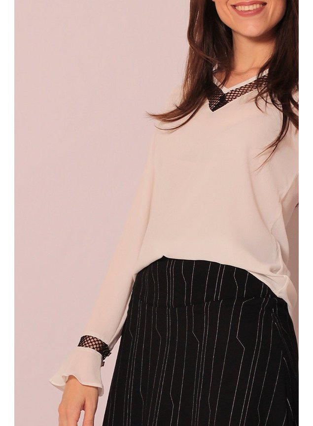 camisa off white detalhe tela zara lekazis frente cima detalhe