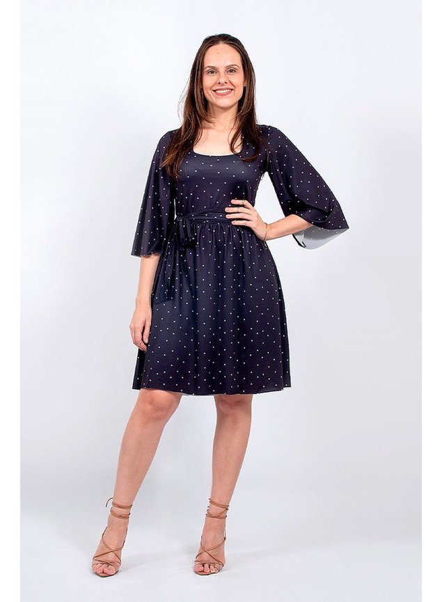 vestido azul marinho gode estampado lolitta lekazis frente