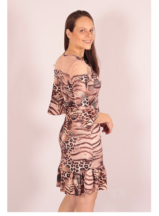 vestido animal print marrom detalhe tule giovanna lekazis costas