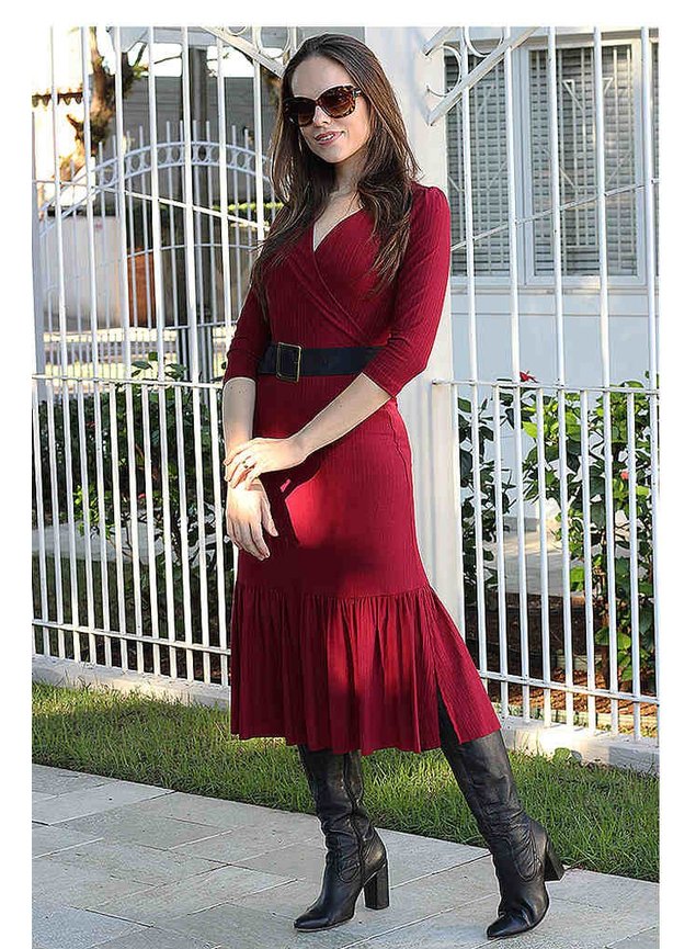 vestido bordo transpassado luciene lekazis frente