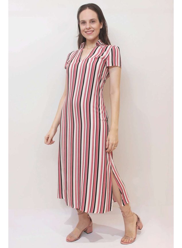 vestido listrado com fendas