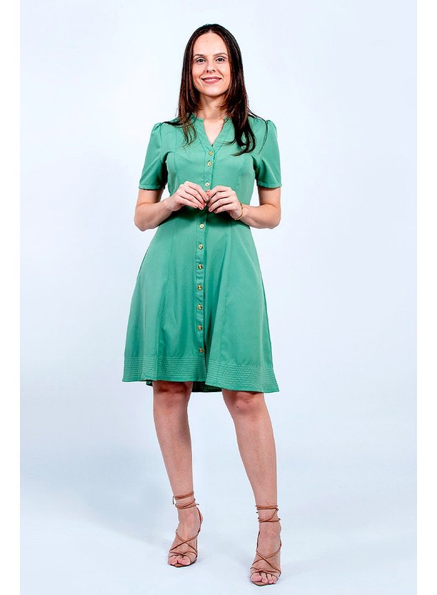 vestido verde escuro evase ayllen lekazis frente