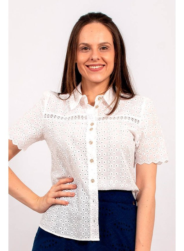 camisa branca em lesie com mangas curtas lekazis frente cima