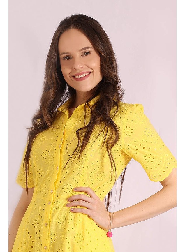 vestido de laise neuzangela amarelo lekazis ds0373am frente cima