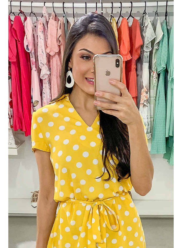 vestido amarelo poas leticia lekazis lk0394 frente cima