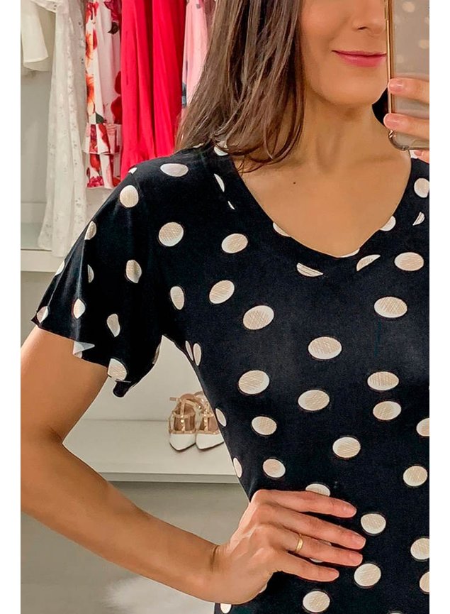 vestido de poas neia lekazis lk0390 frente detalhe cima