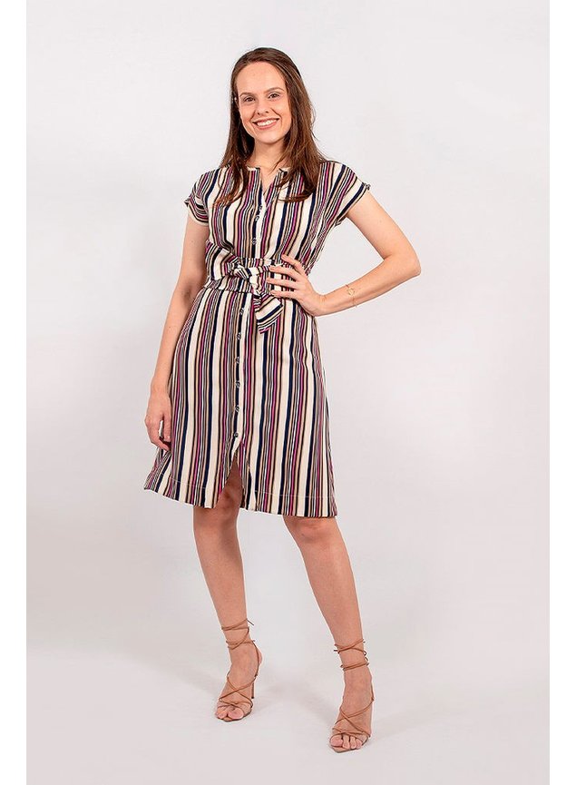 vestido chemisier listrado em alfaiataria lekazis frente