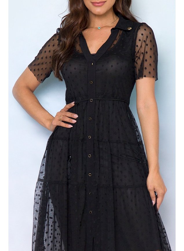 Vestido Tule Poás Preto Jéscela