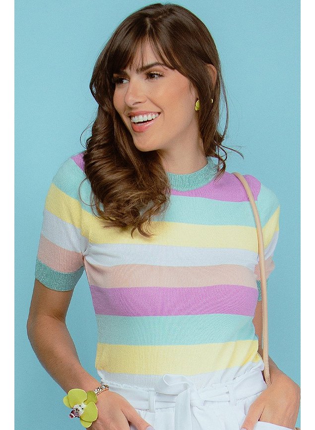 5 blusa listras candy colors tricot celine