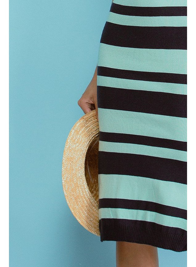9 vestido tricot listrado manga curta alini baixo detalhe