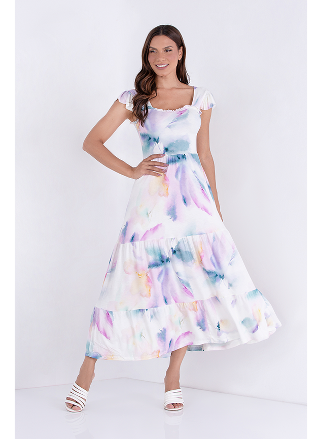 1 vestido midi floral aquarela babados andressa