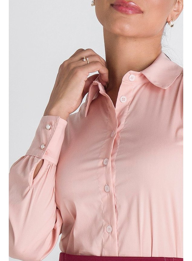5 camisa rose social feminina gabriela frente cima detalhe