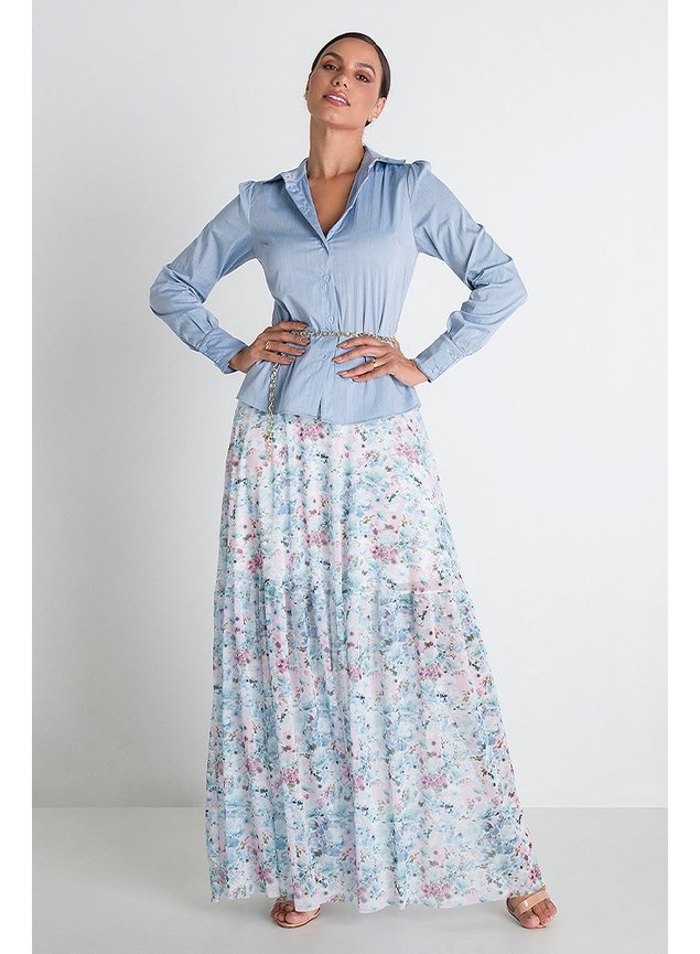 1 camisa social feminina denim laiany frente