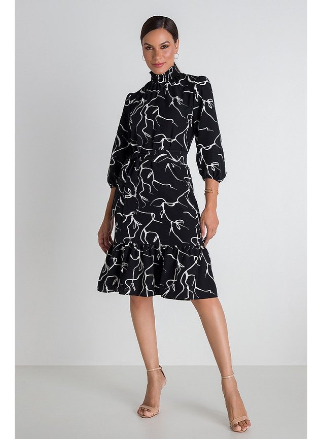 1 vestido crepe preto e branco folhas juliane frente