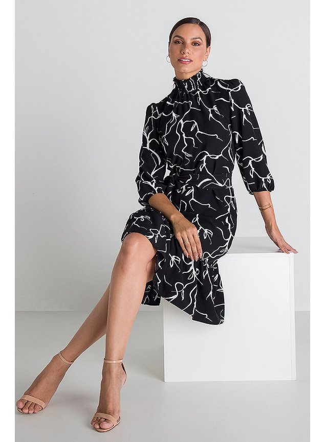 11 vestido crepe preto e branco folhas juliane conceito