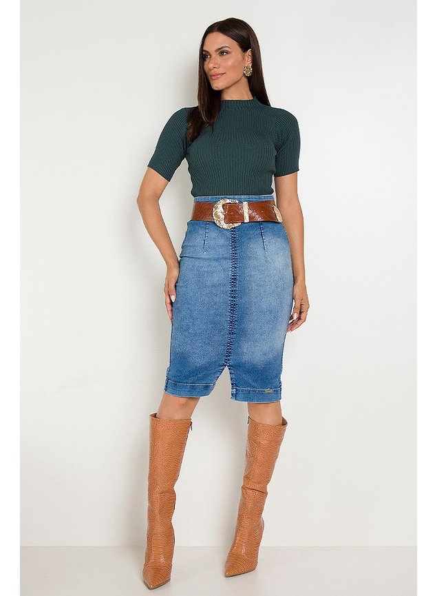 1 blusa tricot gola alta verde escuro priscila frente