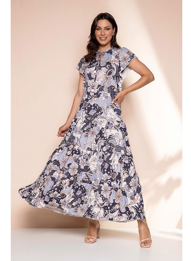 1 vestido longo estampado lara frente