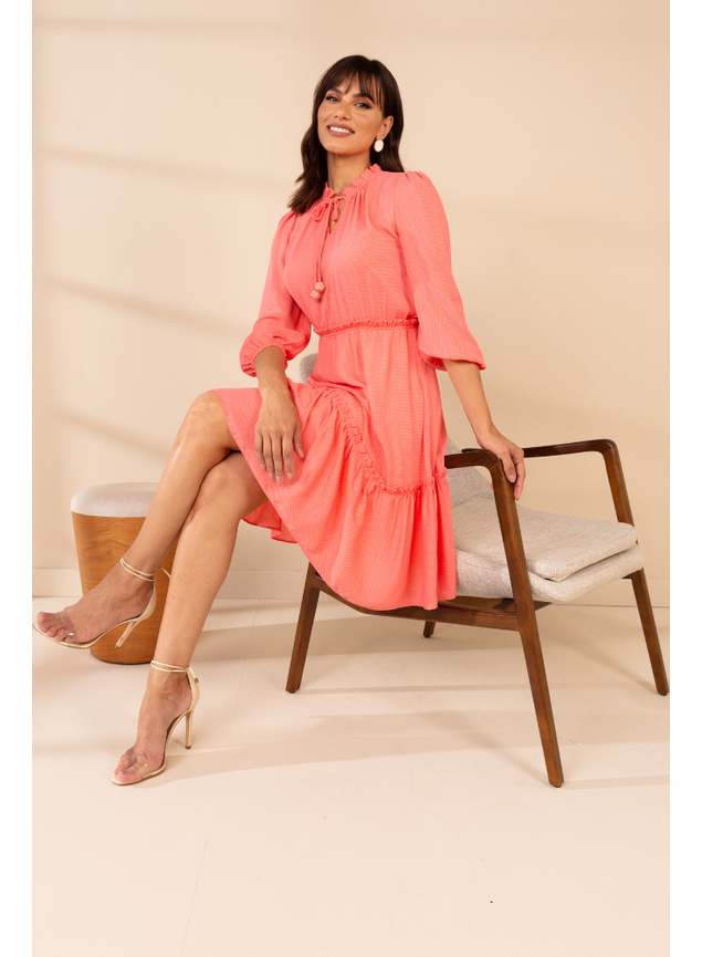 Vestido Crepe Poás Coral Monique
