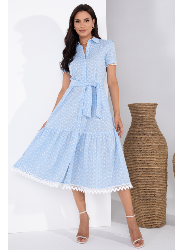 Vestido Midi Laise Floral azul Sarah