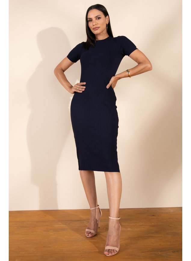 vestido canelado azul