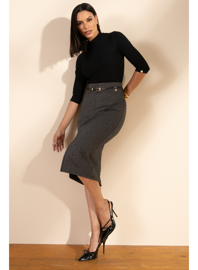 blusa canelada 3 4 e saia cinza escuro 8