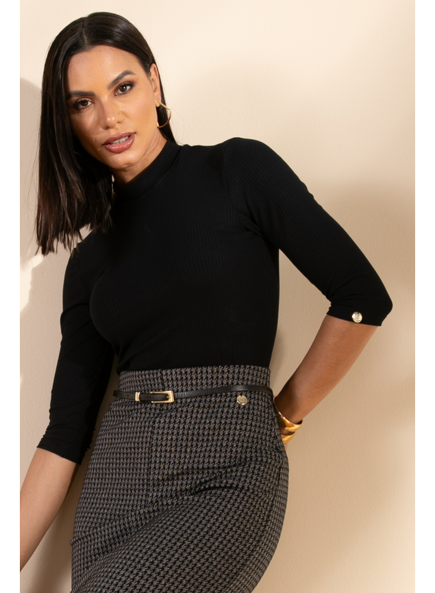 blusa canelada 3 4 e saia cinza escuro 9