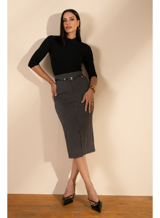 blusa canelada 3 4 e saia cinza escuro 4