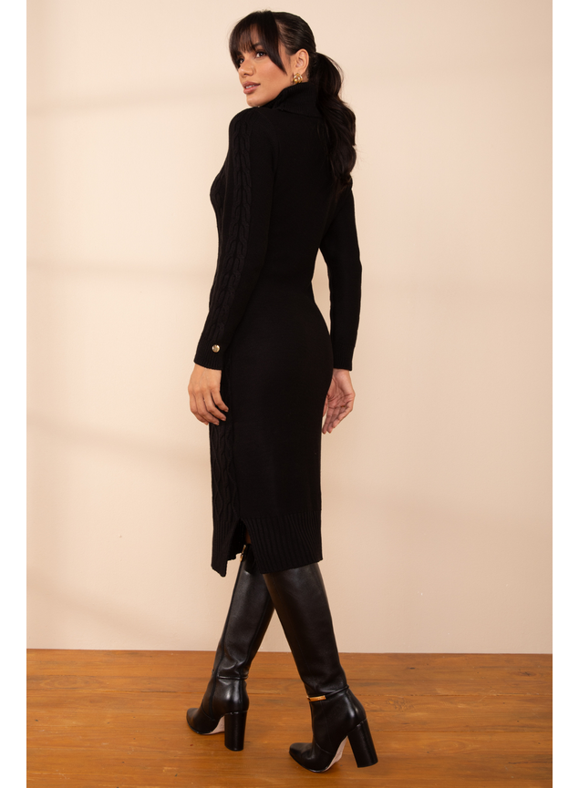 Vestido Tricot Midi Gola Alta Preto Simone