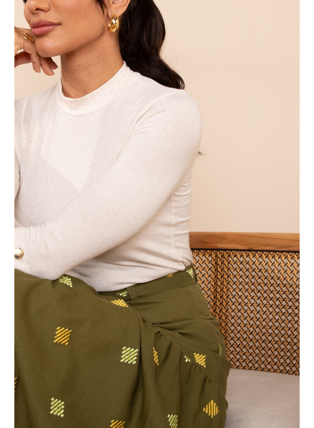 blusa de malha linho e saia de linho verde 8