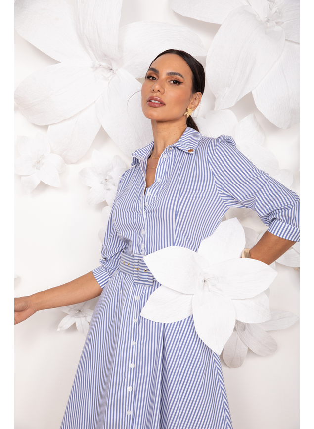 vestido chemise azul listrado