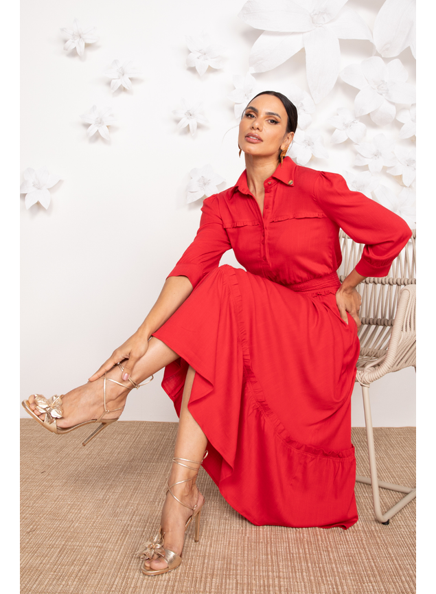 vestido midi vermelho