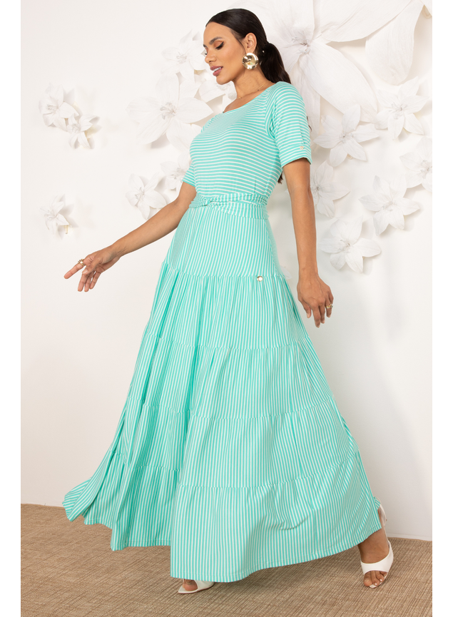 vestido longo listrado verde menta