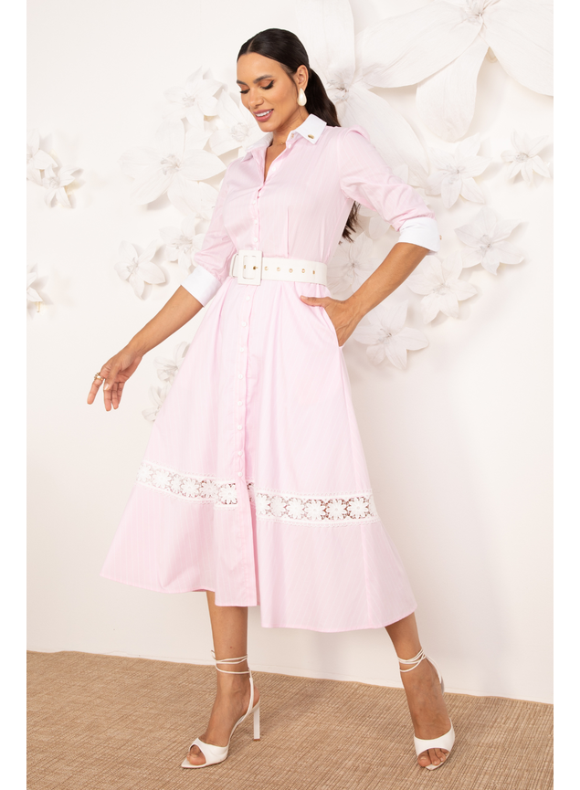 chemise listrado rosa e branco