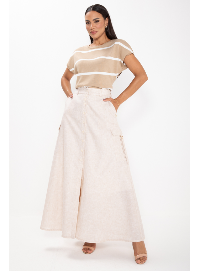 Saia Longa de Linho com Bolso Cargo Cru Elisabethy