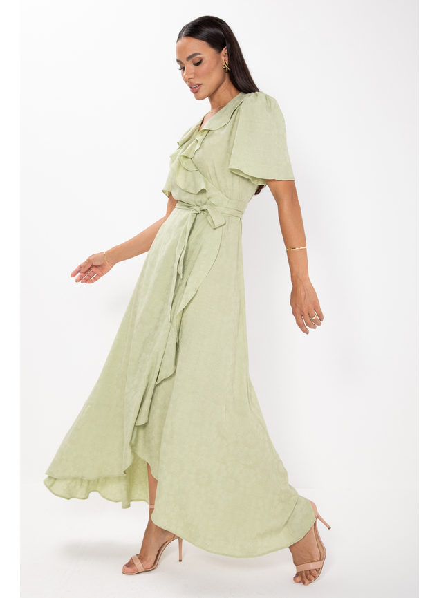 vestido transpassado longo verde menta