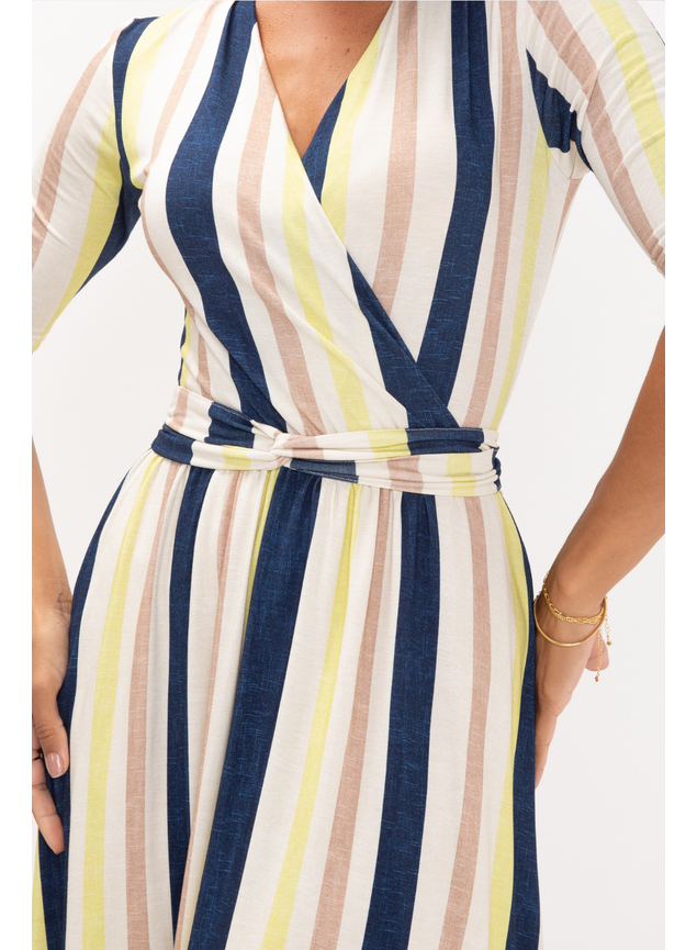 vestido transpassado midi listras coloridas 5