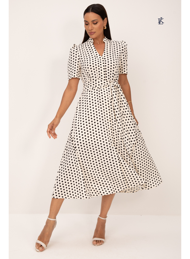 Vestido Midi Crepe de Póas Thifani