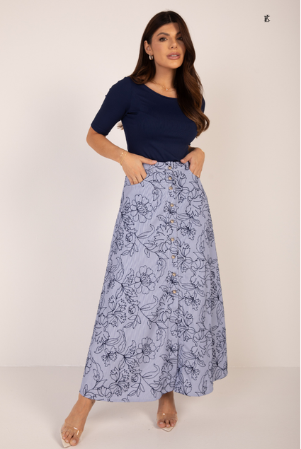 Saia de Tricot Midi com Nervuras Preta Rosalia
